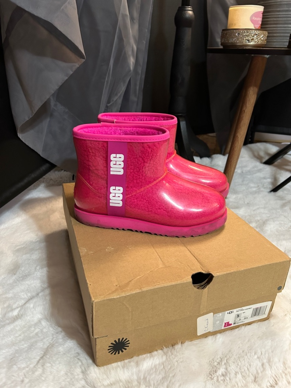 UGG Kids Hot Pink Glossy Waterproof Booties